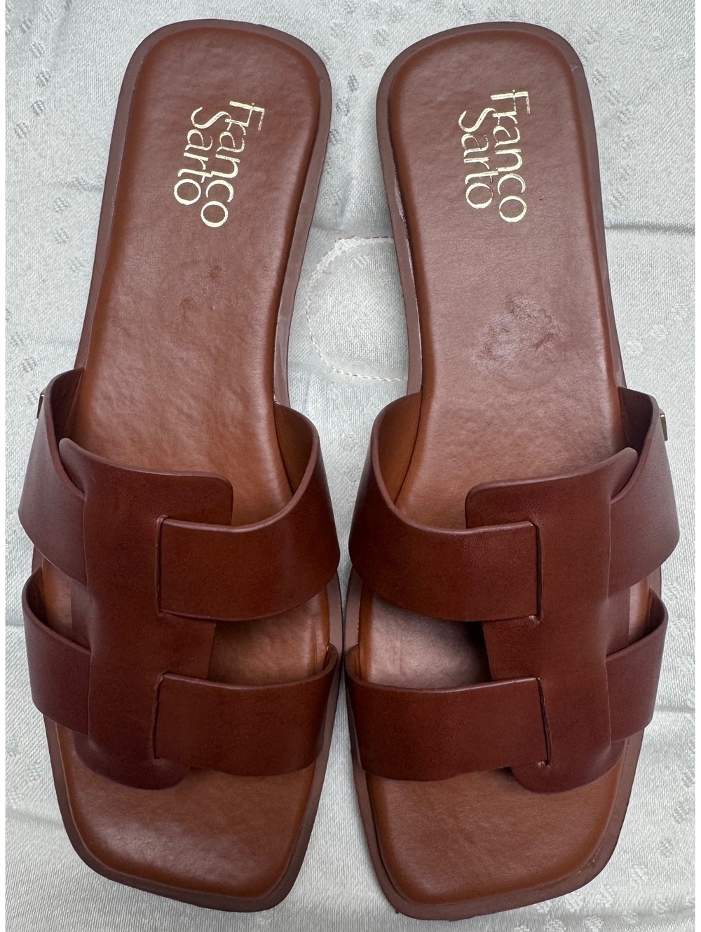Franco Sarto Brown H-Band Slide Sandals Women’s Size 9M Cognac Flat Slip-On